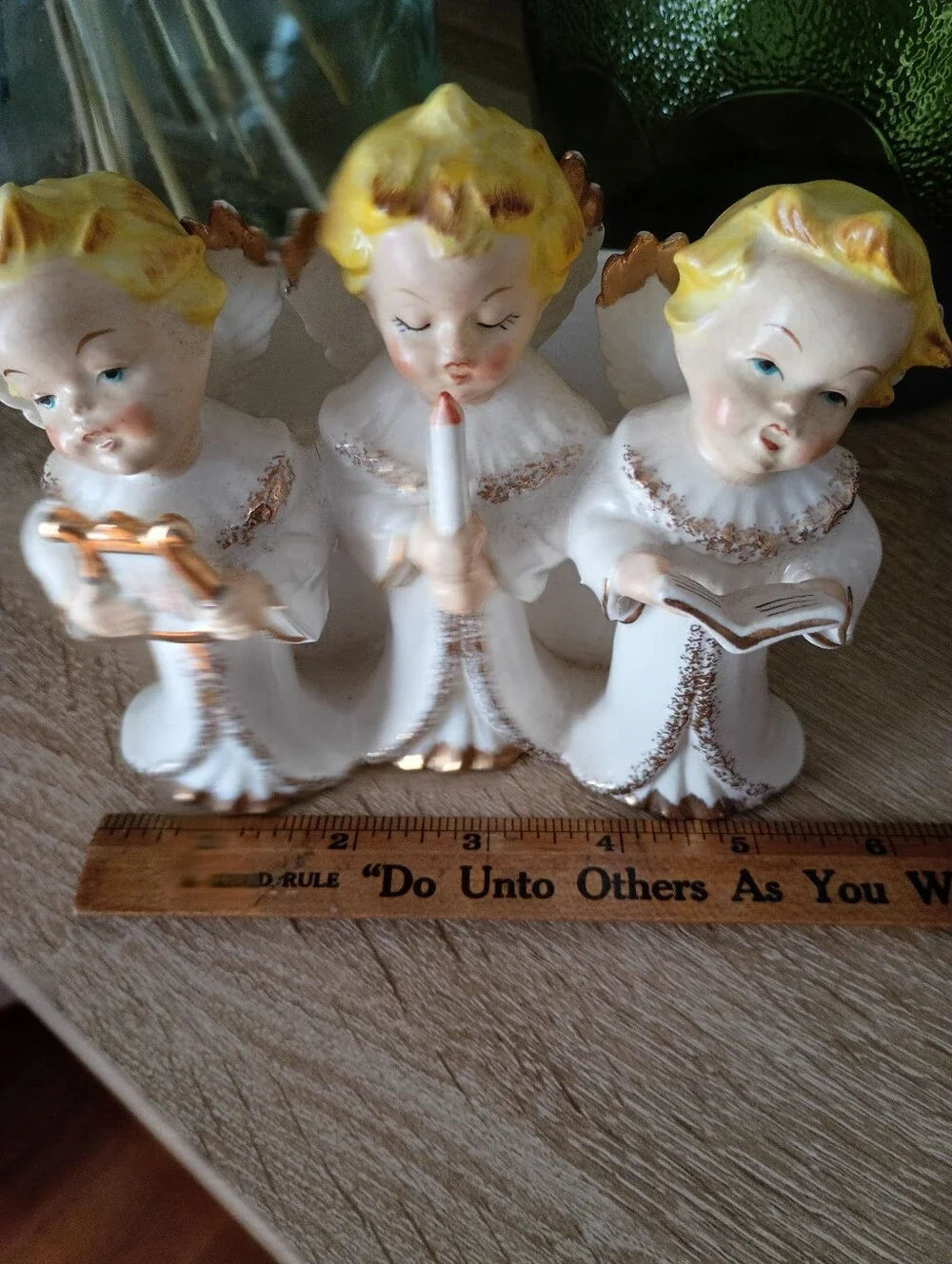 Vintage Rare Artmark Christmas Gold And White Choir Angels Planter 1950s